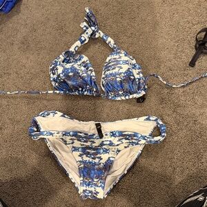 Blue and White Bikini Set